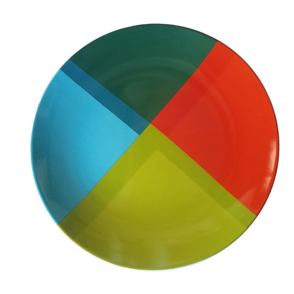 CB2 Crate & Barrel Plates (2) Appetizer Color-Block Mid Century Modern Style NEW - Picture 7 of 11